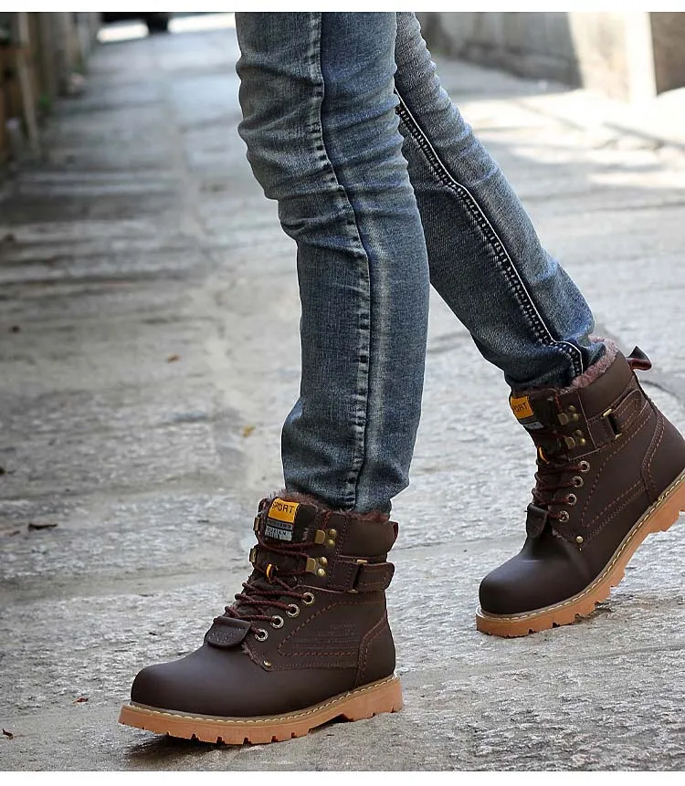 VESONAL, зимние меховые теплые мужские ботинки для мужчин, повседневная ...