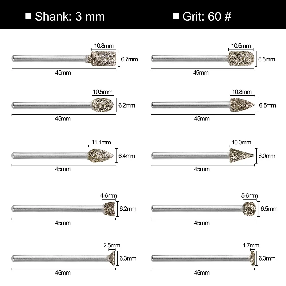 GOXAWEE 20 шт. алмазные шлифовальные заусенцы сверло установленный точечный набор абразивный инструмент Электрическая дрель гравировка для Dremel аксессуары