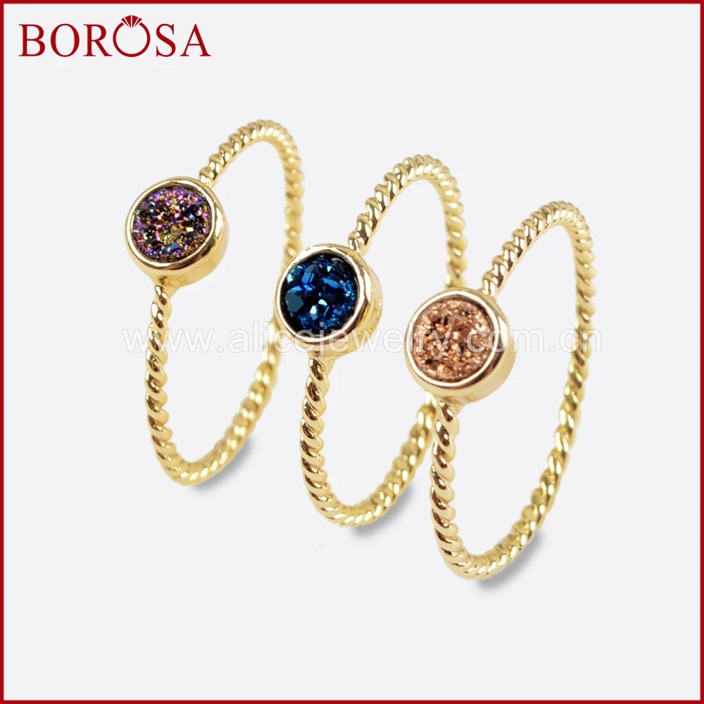BOROSA 10 шт. золотого цвета 4 мм Drusy круглые Φ Безель кольцо смешанные s для женщин