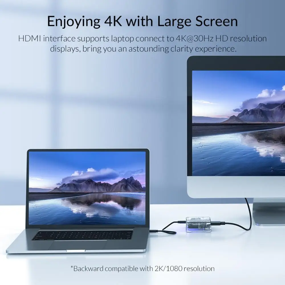 ORICO 5 в 1 Type C к разъему C/HDMI/USB3.0 прозрачный usb хаб 4K Изображение 1G секундах