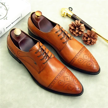 

genuine leather male oxfords shoes wedding party business performance men fashion carved oxfords derby spring shoes borgues shoe