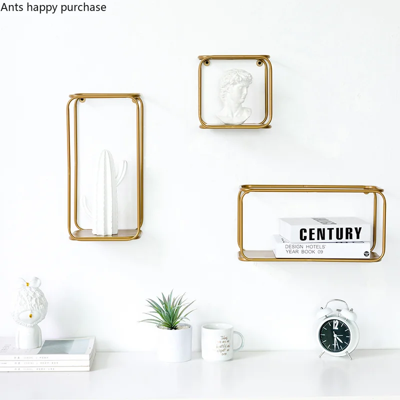 

Wall shelf Nordic Creative square rectangle room living room Entrance Iron art Home Decorations Hanging ornament