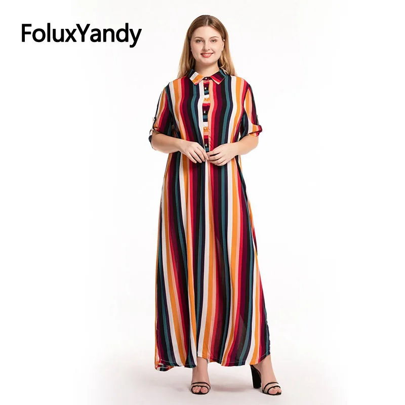 

Striped Summer Long Dress Women Plus Size 3 4 5 XL Casual Loose Short Sleeve Ankle-length Dress Vestidos CMC1909