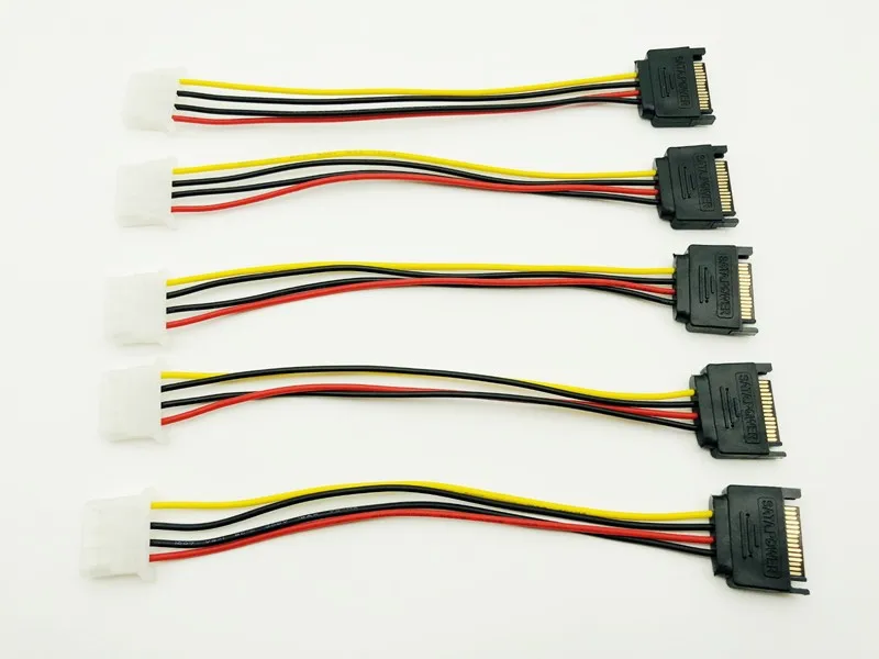 5PCS 20cm SATA 15Pin to 4Pin Power Cable Serial ATA 15pin Male to Molex IDE 4pin Female Power Supply Cable for BTC Miner Mining