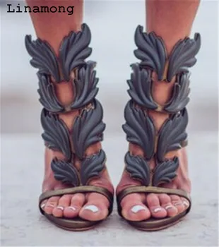 

2018 newst arrival Summer carving peep toe thin heel high heels colorful cover heel pu leather sandals