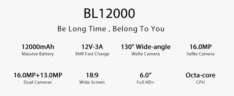DOOGEE BL12000 4GB RAM 32GB ROM MTK6750T 1.5GHz Octa Core 6.0 Inch Screen 12000mAh Battery Quad Camera Android 7.0 4G LTE Smartphone