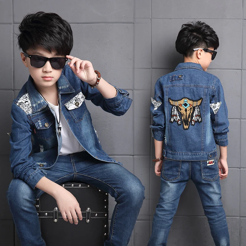 

GB-Kcool Fashion Children's Denim Jackets 2019 Boys Jeans Outerwear Kids Cartoon Long Sleeve Tops Coats for Big Boys Students