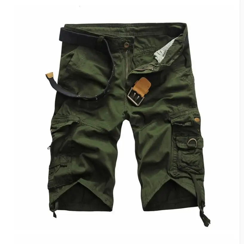 Новые камуфляжные рабочие шорты до колена, мужские хлопковые однотонные шорты-карго с карманами, новые мужские прямые короткие рабочие брюки