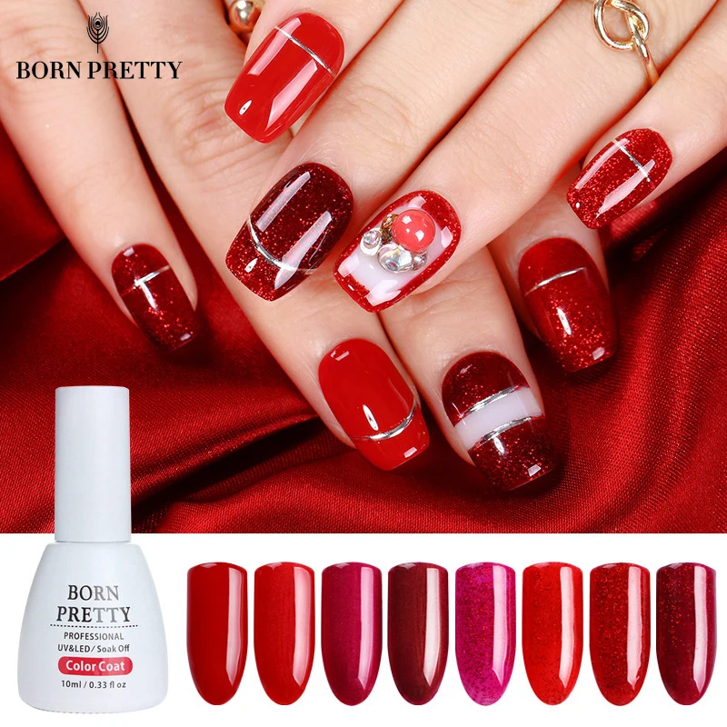 BORN PRETTY Red Series Блестящий Гель лак для ногтей 10 мл Сияющий личная гигиена маникюра