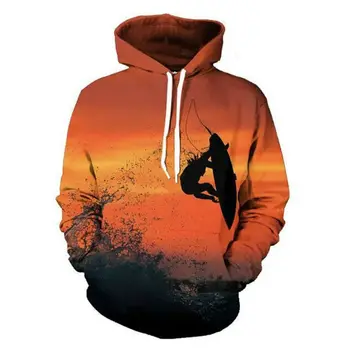 

Cool Sweatshirt Men Hooded 3d Print Sunset Sea Wave Sweatshirts Tops New Fashion Hoodies Homme Leisure Vacation Suits Pullover