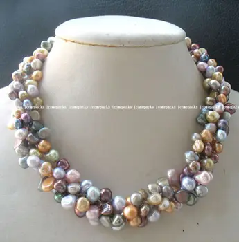 

4rows freshwater pearl multicolor baroque necklace 18" wholesale nature amazing