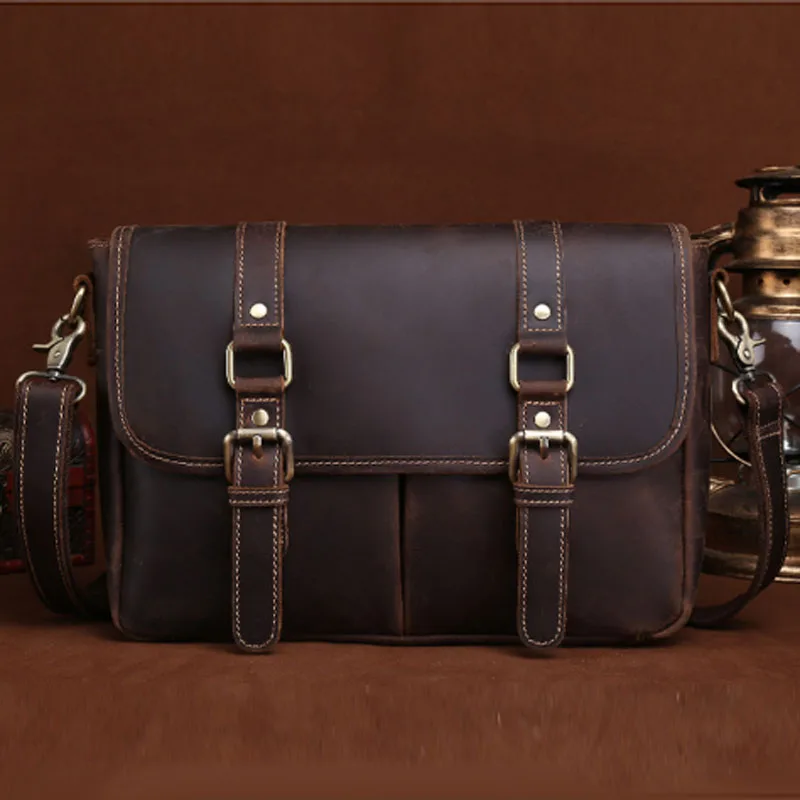 Vintage Mens Leather Crossbody Messenger Shoulder Bag Business Briefcase Handbag