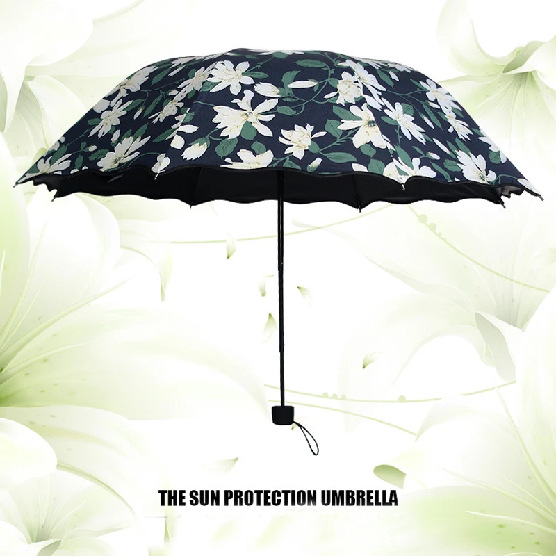 Новое поступление, высококачественный Женский зонтик с рисунком лилии, защита от УФ лучей, зонты с черным покрытием, женские зонты Paraguas US043