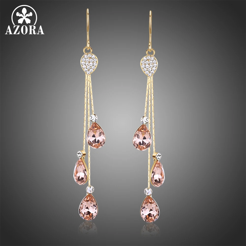 Buy AZORA Korean Three Water Drop Austrian Crystal Dangling Earrings for Female