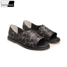 Англия Стиль Новая мода мужские сандалии слипоны из натуральной телячьей кожи; обувь на плоской подошве повседневная обувь мужские сандалии с открытым носком Большие размеры 42 43