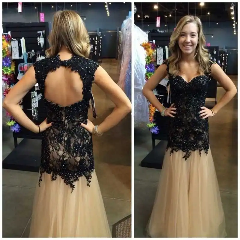 black long prom dresses cheap 2016 new sexy sweetheart neck open back elegant lace evening dress to party gowns vestido de festa