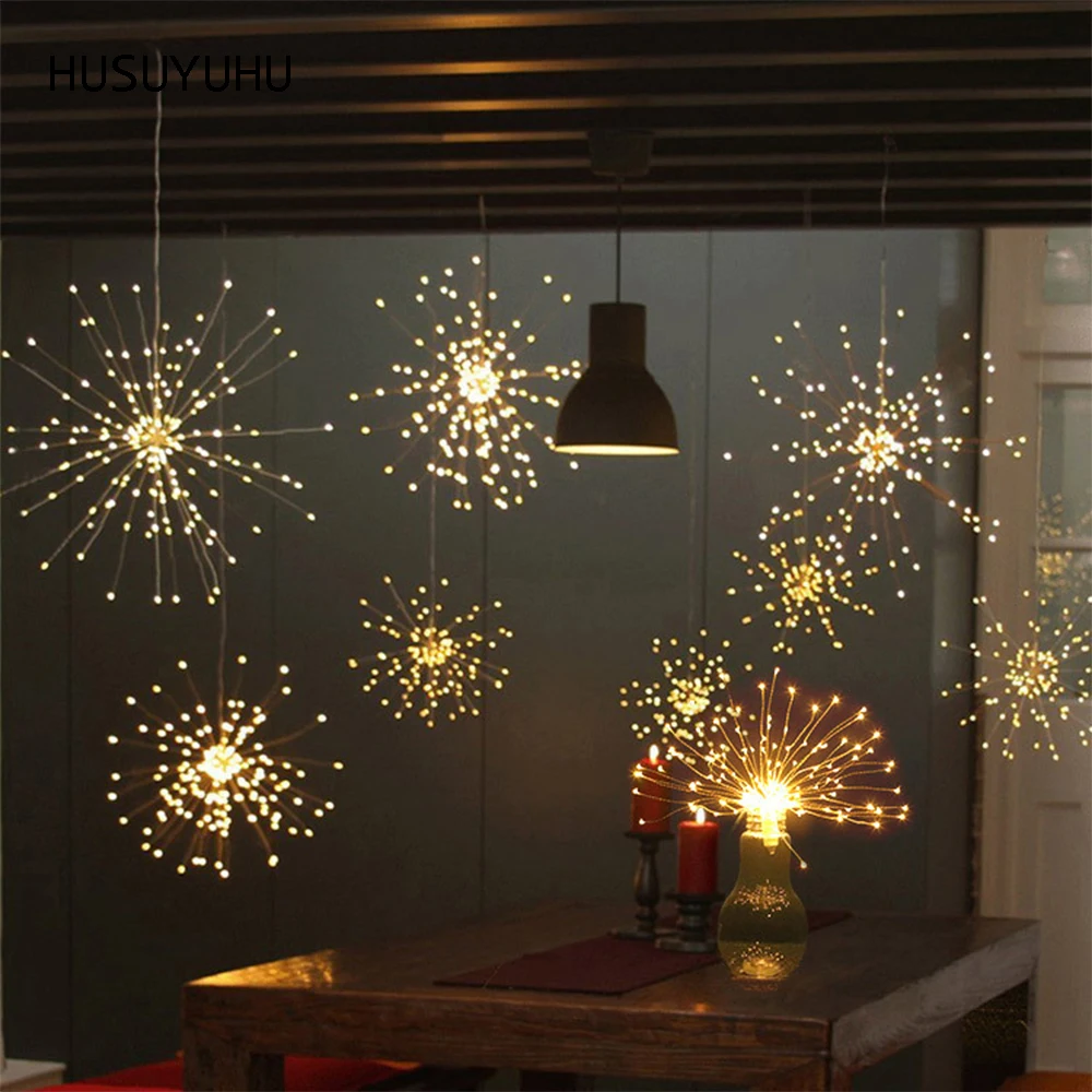 

HUSUYUHU Hanging String Light Battery Remote Control Firework Christmas Diy Decoration Starburst Twinkle Lights Bouquet Shape