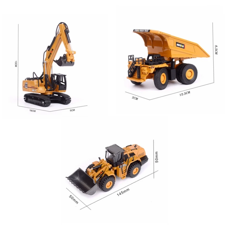 no package 3pcs HUINA 1: 60 самосвал экскаватор колесный погрузчик литая металлическая модель строительная техника Игрушки для мальчиков подарок на день рождения коллекция автомобилей - Цвет: no package 3pcs