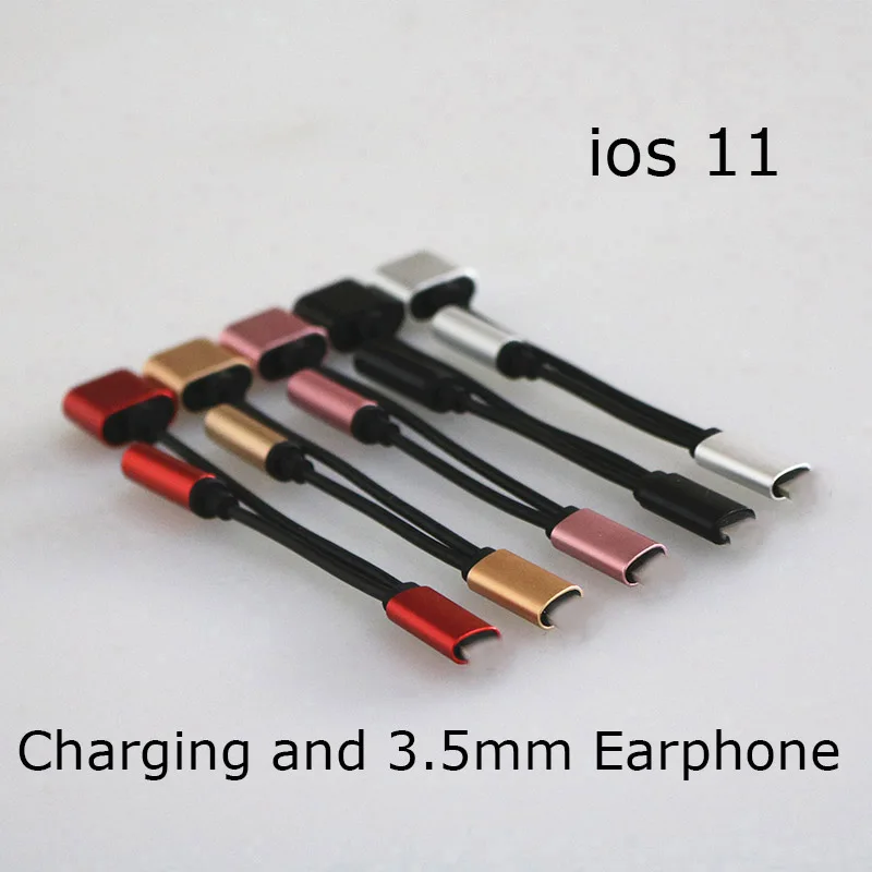 Goedkoop 2 in 1 Adapter Splitter Opladen En 3.5mm Oortelefoon Hoofdtelefoonaansluiting Aux Kabel Converter Voor iphone 7 7 plus 8 8 plus Voor IOS 11