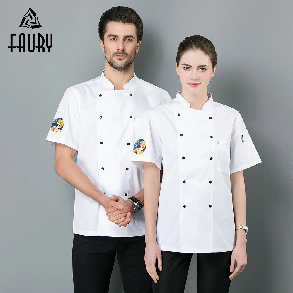 

2019 New Chef Uniform Chef Jacket Women Men Restaurant Clothes Short Sleeve Workwear Clothing Hotel Kitchen Bakery Cook Shirt