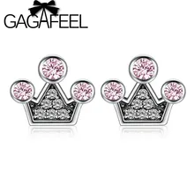 GAGAFEEL розовые кристаллы корона принцессы королевы серьги-гвоздики Аутентичные стерлингового серебра 925 горный серьги гвоздики для женщин DIY ювелирные изделия