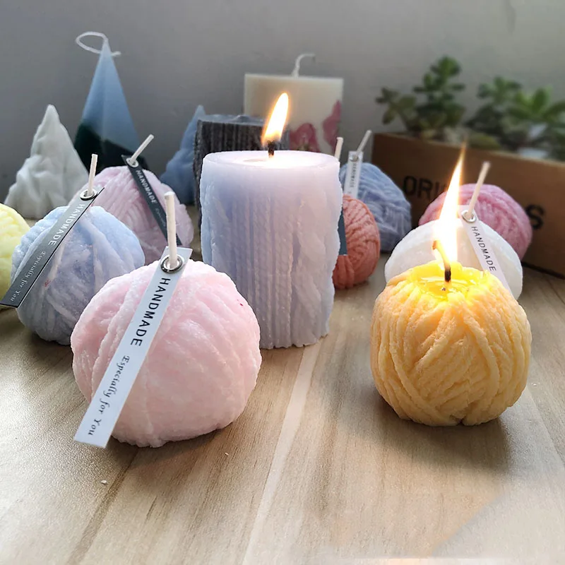 

Knitting Wool Cylinder Silicone Candle Mold DIY Gypsum Plaster Mold Knitting Wool Ball Soap Silicon Molds For Candle