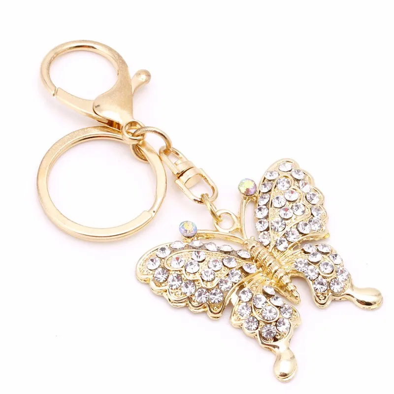 Fashion Charm Keychain Rhinestone Metal Butterfly Keyring Pendant Purse ...