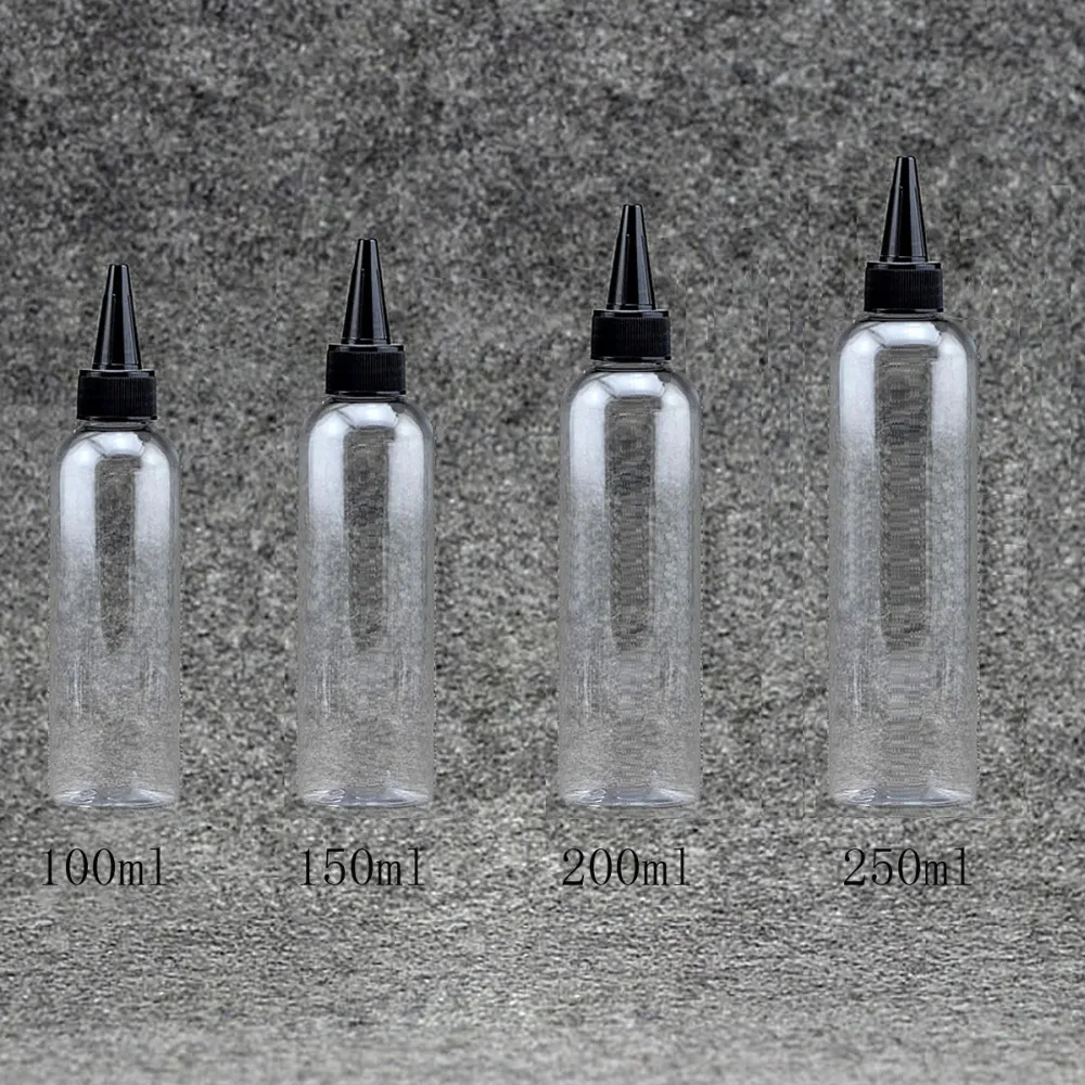 

40pcs 100ml 150ml 200ml 250ml empty clear refillable cosmetic bottle with pointed mouth top cap plastic container lotion bottle