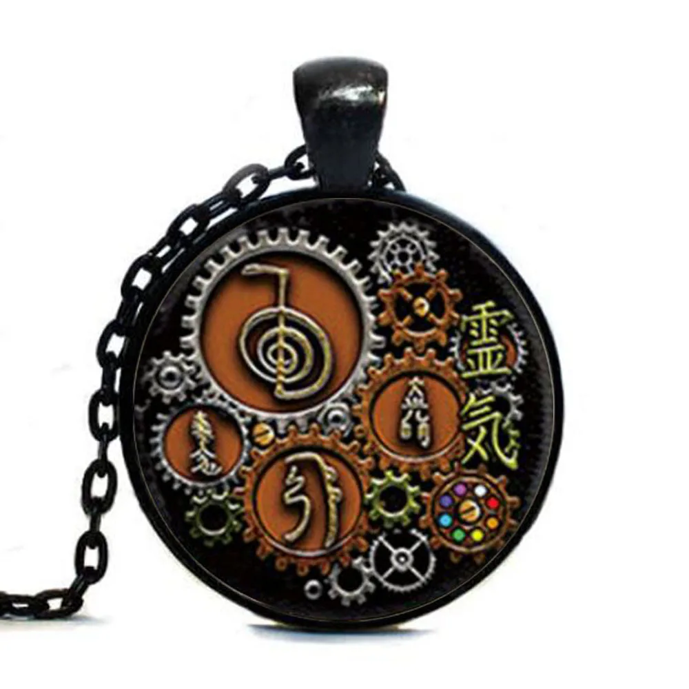 

1PCS Reiki Symbols in Steampunk design Tag Glass Photo cabochon Tag