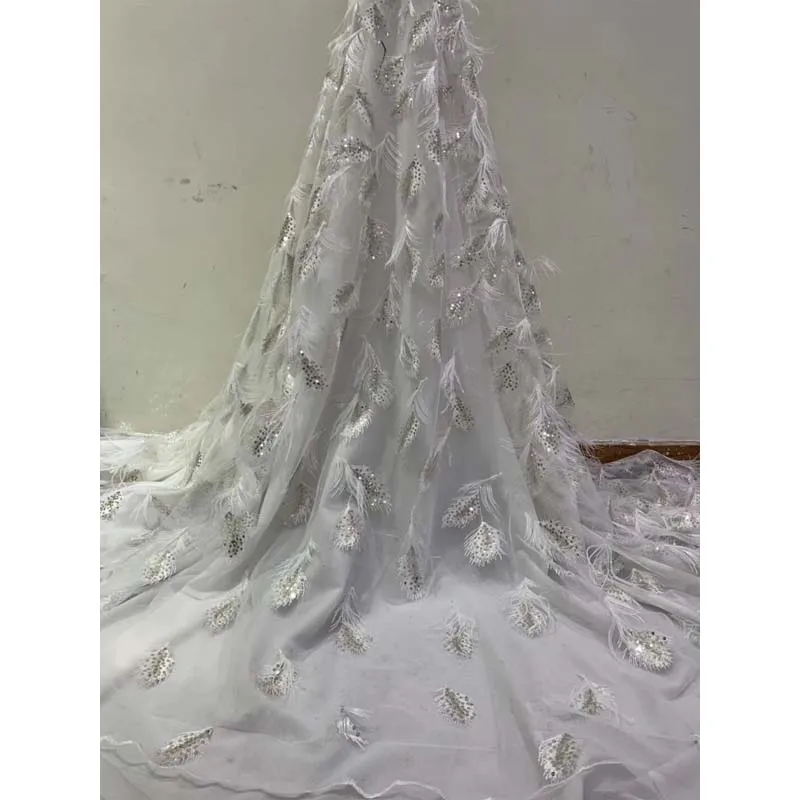 Красивые перья дизайн 2019 Последний Тюль ткань с блестками для свадьбы и Вечерние Бесплатная доставка XHJUL031