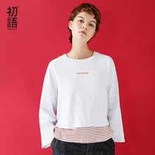 Toyouth Для женщин Футболки свободные o Средства ухода за кожей Шеи Полосатый Футболки для Для женщин с Письма Печать весна женские Топы корректирующие Camiseta