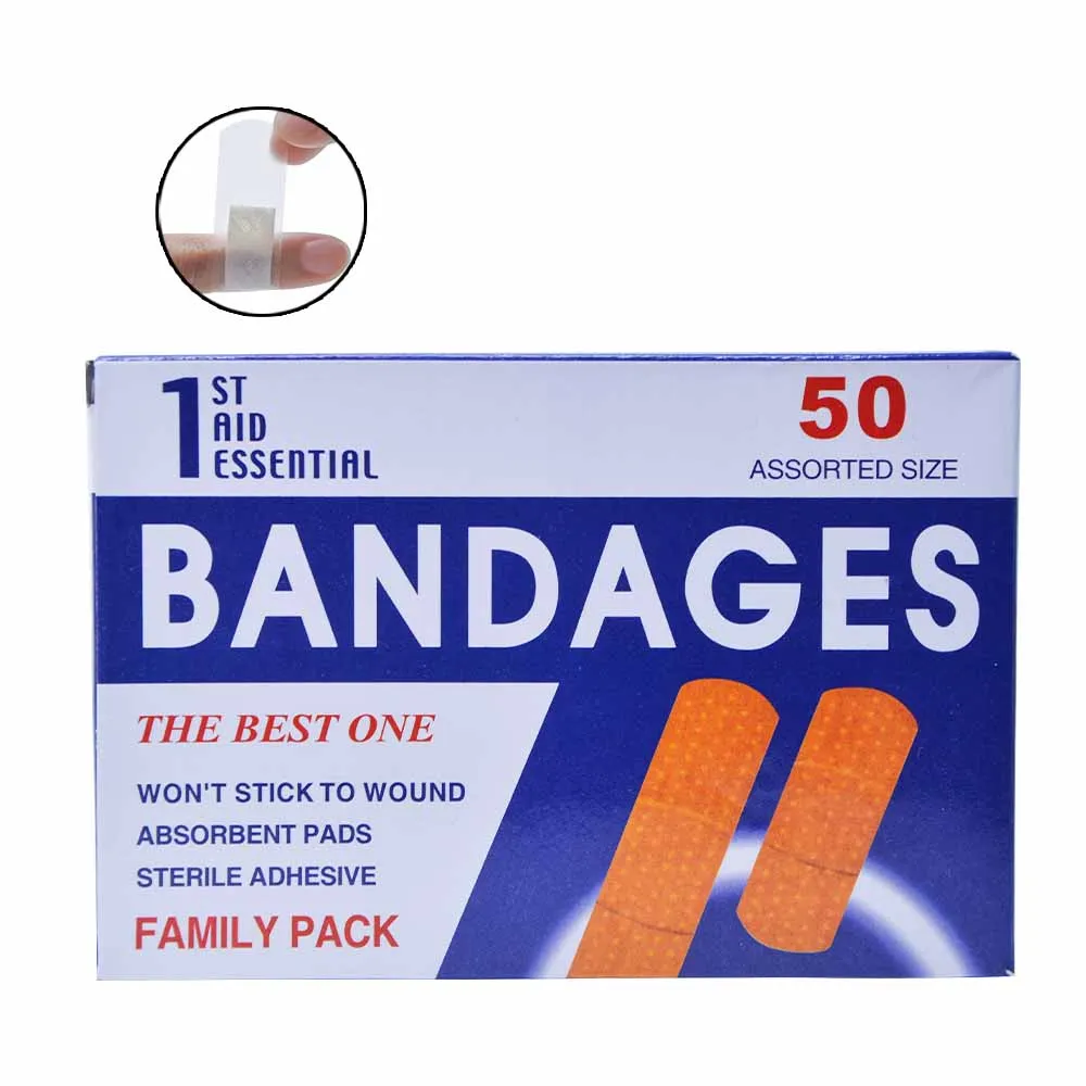 

50Pieces/1Box Waterproof First Aid Bandage Hemostatic Medical Disposable Band-Aid with a Serile Gauze Pad First aid Z13401