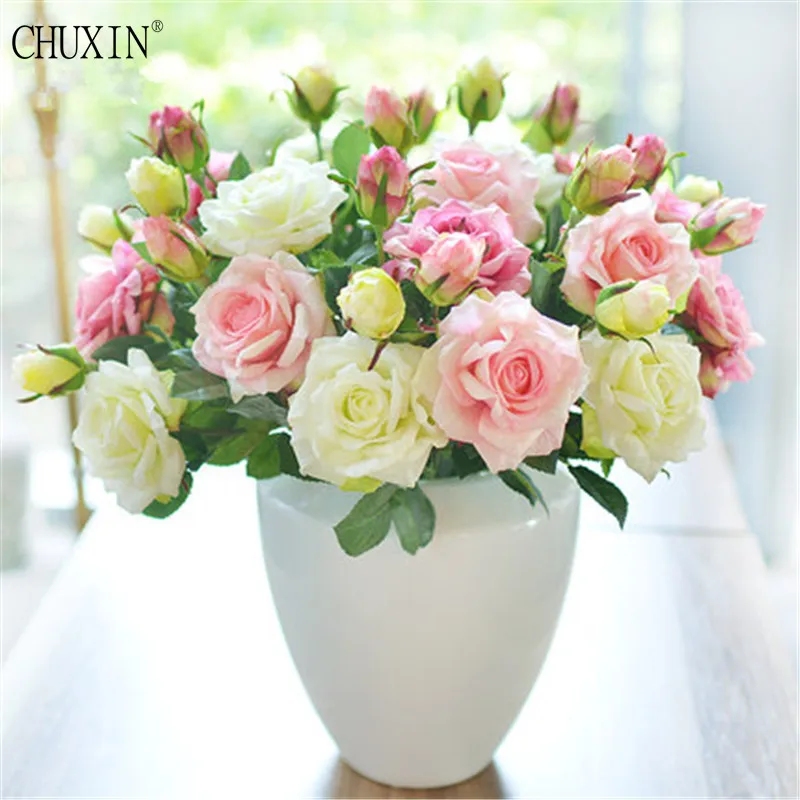 5 шт./лот, яркие, настоящие, на ощупь, 2 головки, розовые, цветные, высокое качество, искусственный шелк, цветок для свадьбы, макет, для украшения дома, вечерние