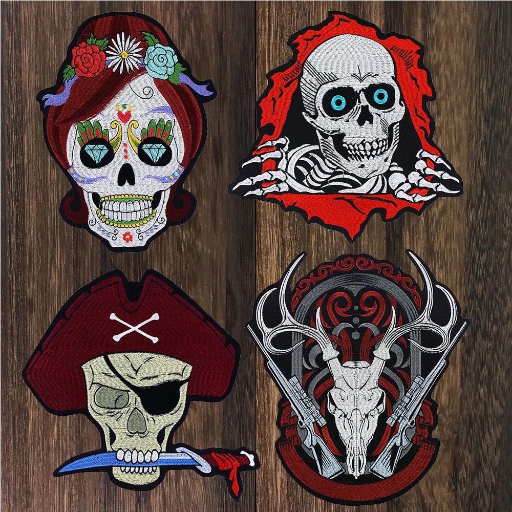 

Skull Embroidery Deer Gun Patches Sword Man Woman Flower Applique for Clothing Iron on Clothes Motorcycle Biker Badge Stickers