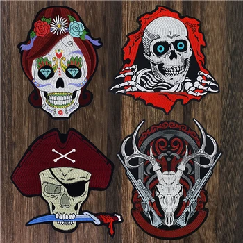 

Skull Embroidery Deer Gun Patches Sword Man Woman Flower Applique for Clothing Iron on Clothes Motorcycle Biker Badge Stickers