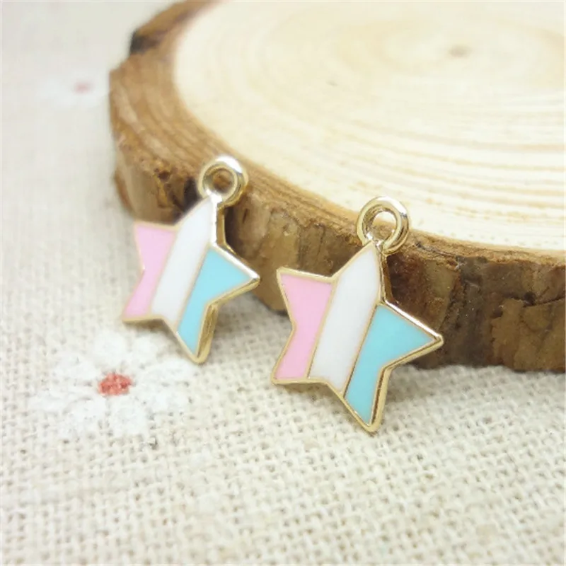 10 шт. 14*12 мм модные Diy сплав эмаль цветная полоса звезда подвески металлические