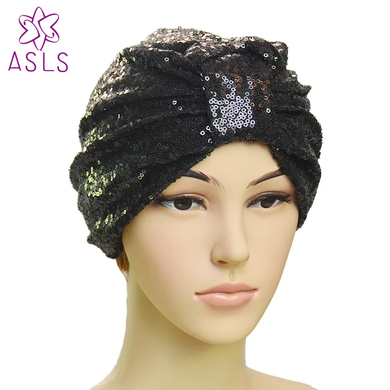 New High quality Fashion Elegant Women Sequins headscarf cap wrap head turban soft knotted turban Beanie Cap Turbante for ladies new knotted ruffle turban ladies soft headscarf casual streetwear female muslim hijab indian hats cancer chemo cap turbante