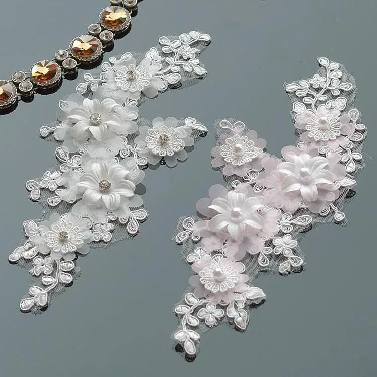 1 пара Кружевная аппликация для свадебных платьев|ivory lace applique|lace appliqueapplique diy |
