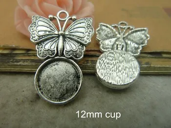 

40 pcs Butterfly Base Setting Charm Pendants Fit 12mm Round Cabochon,Butterfly Blank Pendant Tray,Antique Silver Tone
