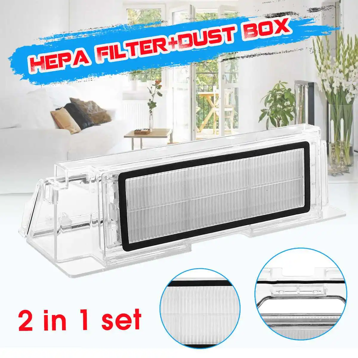 

2 in 1 Set Vacuum Cleaner Filter for Xiaomi Robot Roborock S50 S51 Hepa Filter Dust Box Vacuum Cleaner Parts Kit