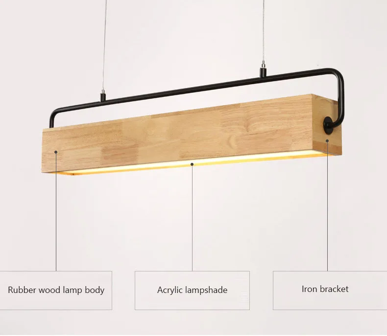 Современный деревянный подвесной светильник в скандинавском стиле длинный подвесной Деревянный светильник для учебы, ресторана, столовой, офиса, подвесной светильник