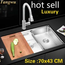 Квартира кухня ручная раковина одинарная мойка стрейч кран сделать блюда 304 нержавеющая сталь Горячая 700x430 мм