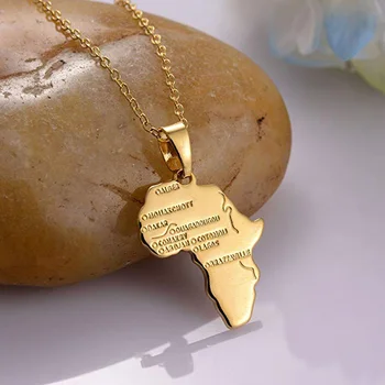 

Africa Map Pendant Ethnic Symbol Pattern African Necklace Hip Hop Jewelry 18+2" Chain 3 Colors