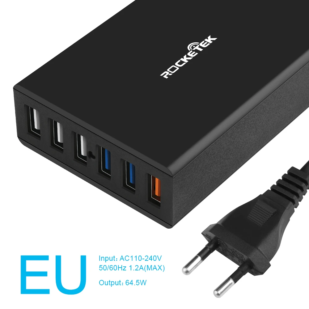 Rocketek Quick Charge 3,0 зарядное устройство 6 USB Смарт быстрое турбо мобильное зарядное устройство для iPhone7 samsung Galaxy s6 Xiaomi EU совместимый 2,0