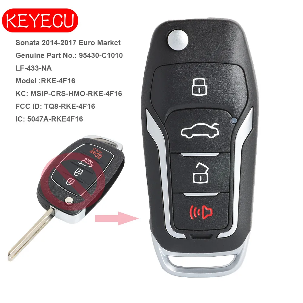Keyecu дистанционный брелок 4 кнопки 433 МГц ID46 для Hyundai Sonata 2014 2017 P/N: 95430 C1010|Ключ от