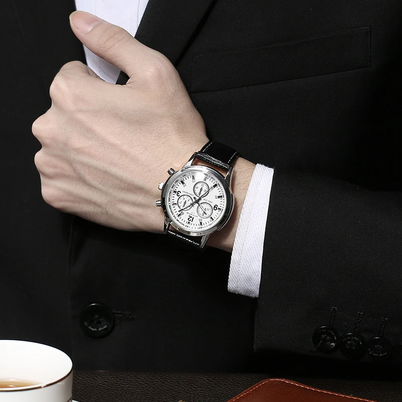 

Luxury Men Watches Leather Band Stainless Steel Case Quartz Business Wristwatch Fashion Sport Male Man Clock Big Dial D30