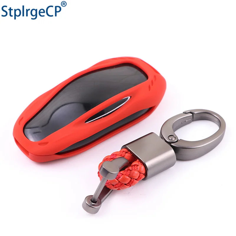 

Luxurious Red Car Key Case Cover Key Shell Bag Protector for Tesla Model S with Key Chain for Model X
