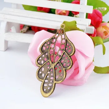 

Free shipping 10 Antique Bronze Filigree Leaf Pendants/ Connectors Metal Crafts Gift Decoration DIY Findings 7.8x4.3cm F0330X2
