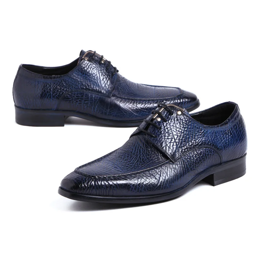Pointu Arrivée Cuir Formelle Noir Robe bleu Chaussures Hommes Véritable De Bout Ymx425 Homme Derby Mariage Nouvelle Vintage up Dentelle Italien Partie PxHqa8wCwd