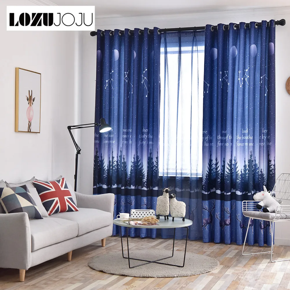 

LOZUJOJU 1 Piece Star Forest Pattern Drop Match Tulle Dream Style for Living Room Kid Windows Thread Fabric Elegant Panel Modern